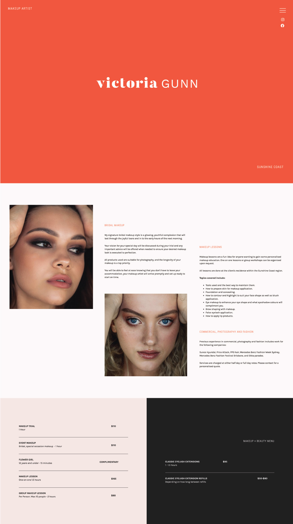 One page website design for Victoria Gunn Makeup Artistry