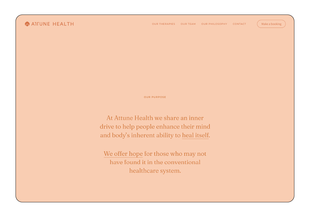 Attune website design peach