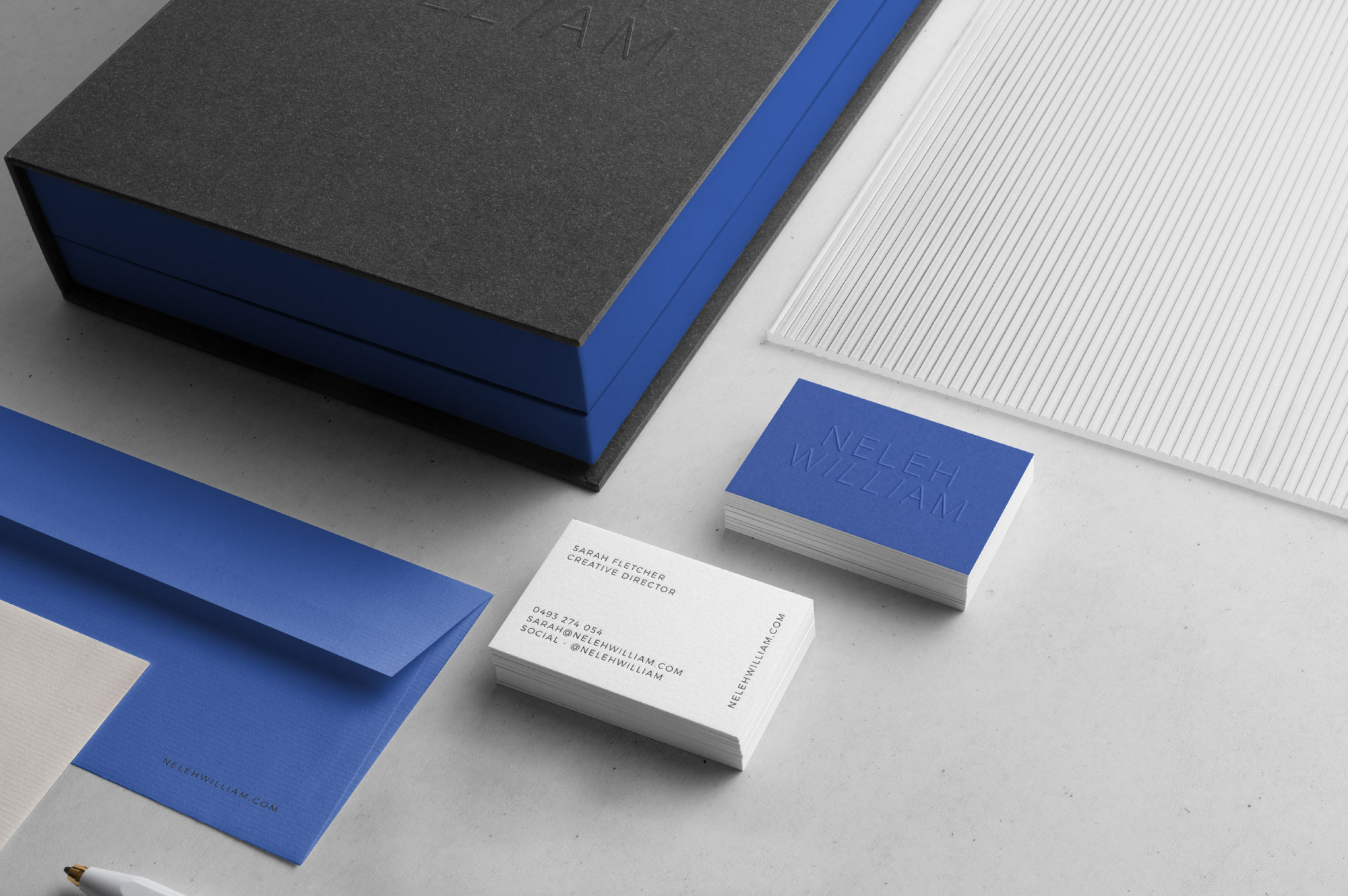 Stationery design in electric blue for Neleh William
