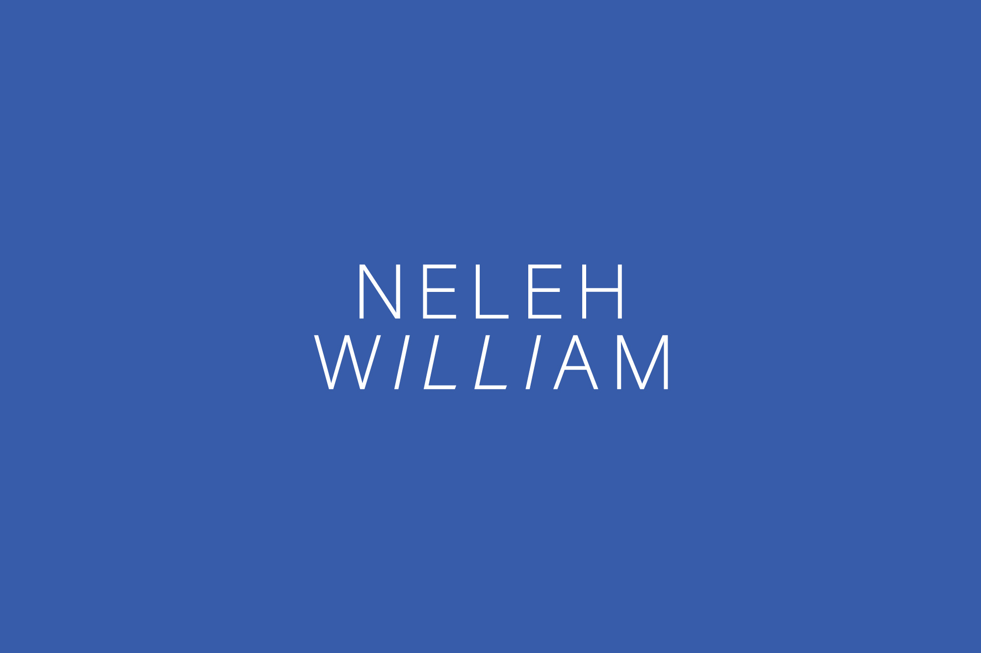 White Neleh William logo on electric blue background