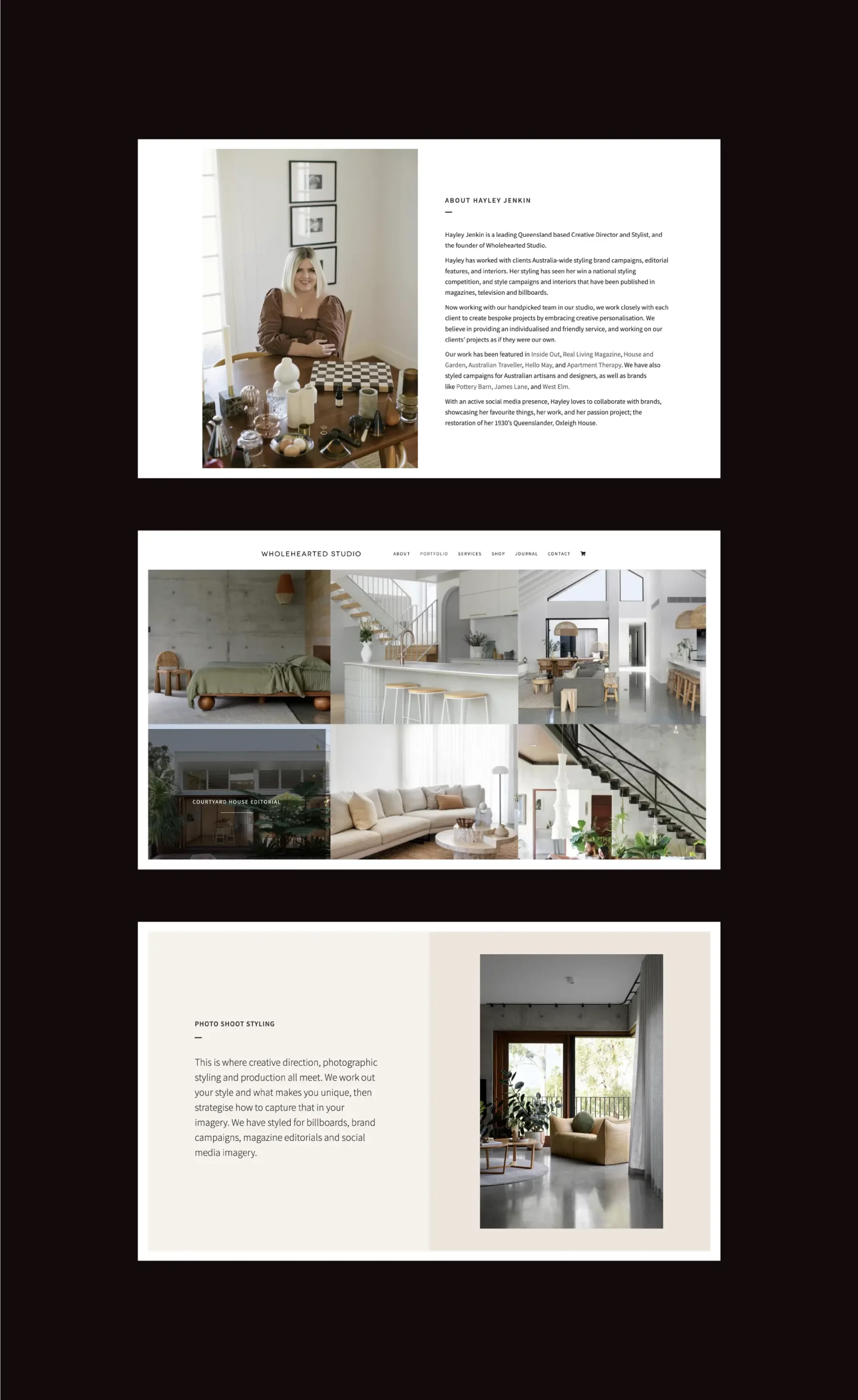 Website stills from Wholehearted Studio website