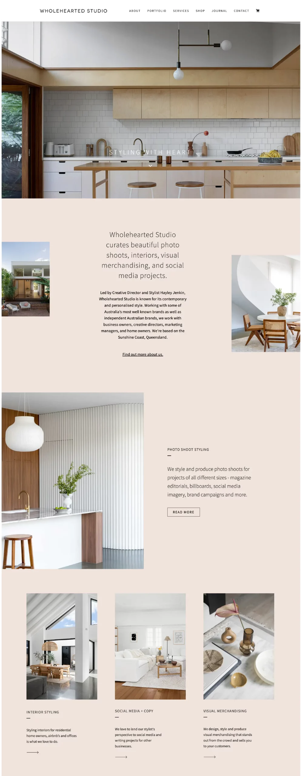 Website homepage design for Wholehearted Studio