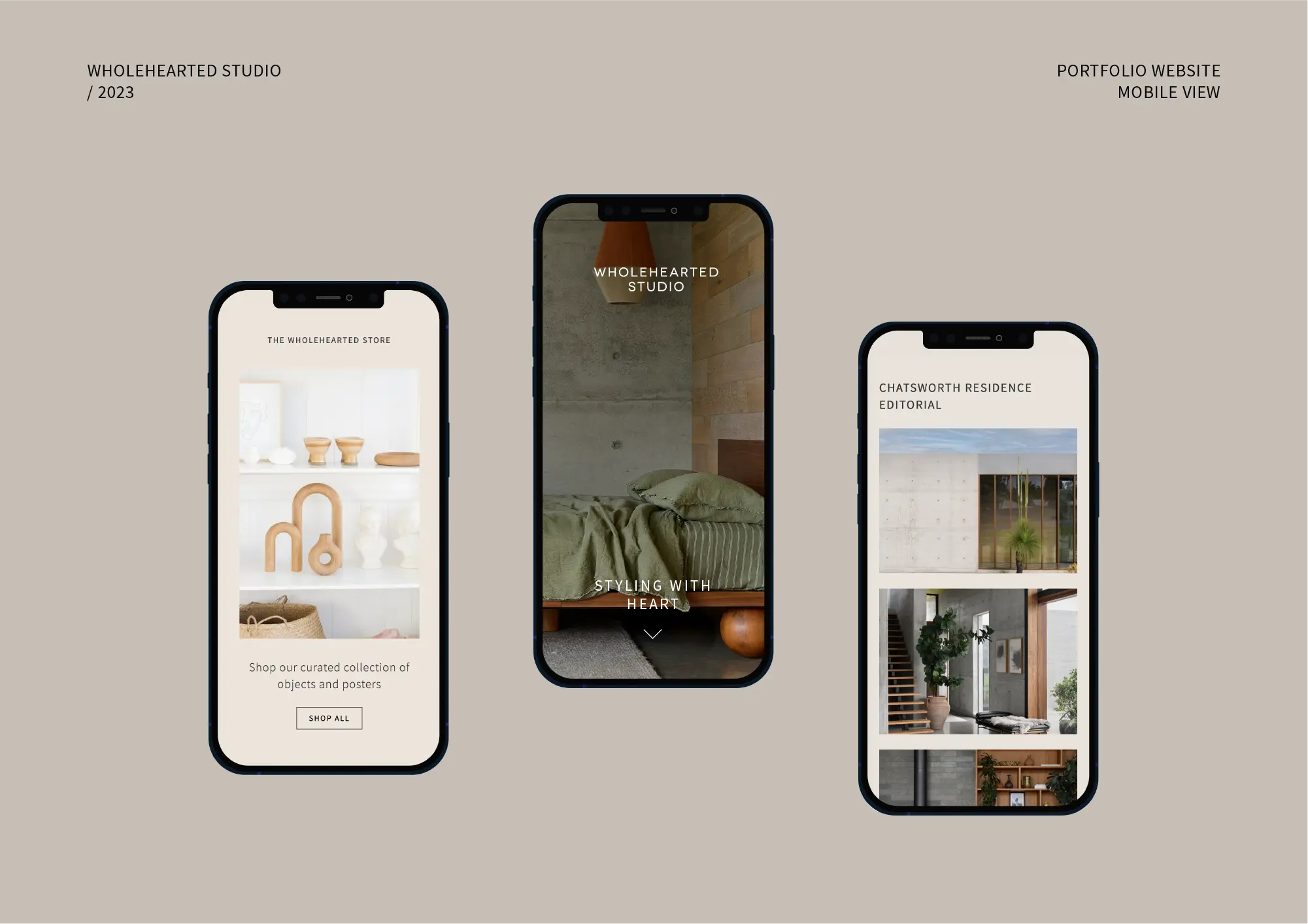 Mobile website view of Wholehearted Studio website